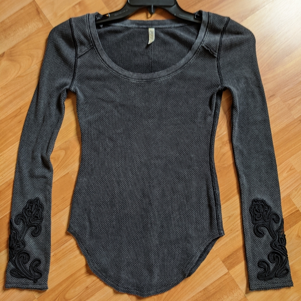Free People embellished long sleeve thermal top